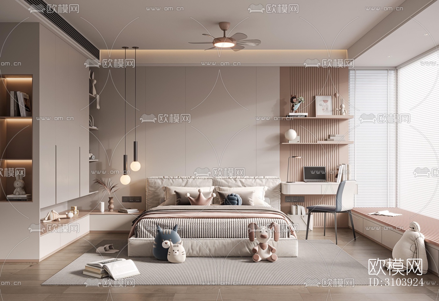 奶油风儿童房效果图下载（渲染图4）