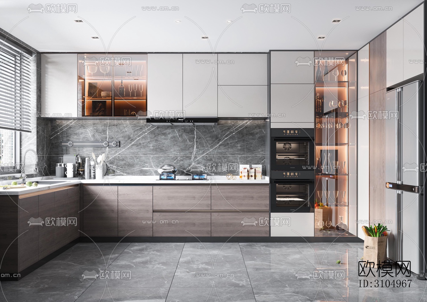 现代厨房效果图下载（渲染图1）