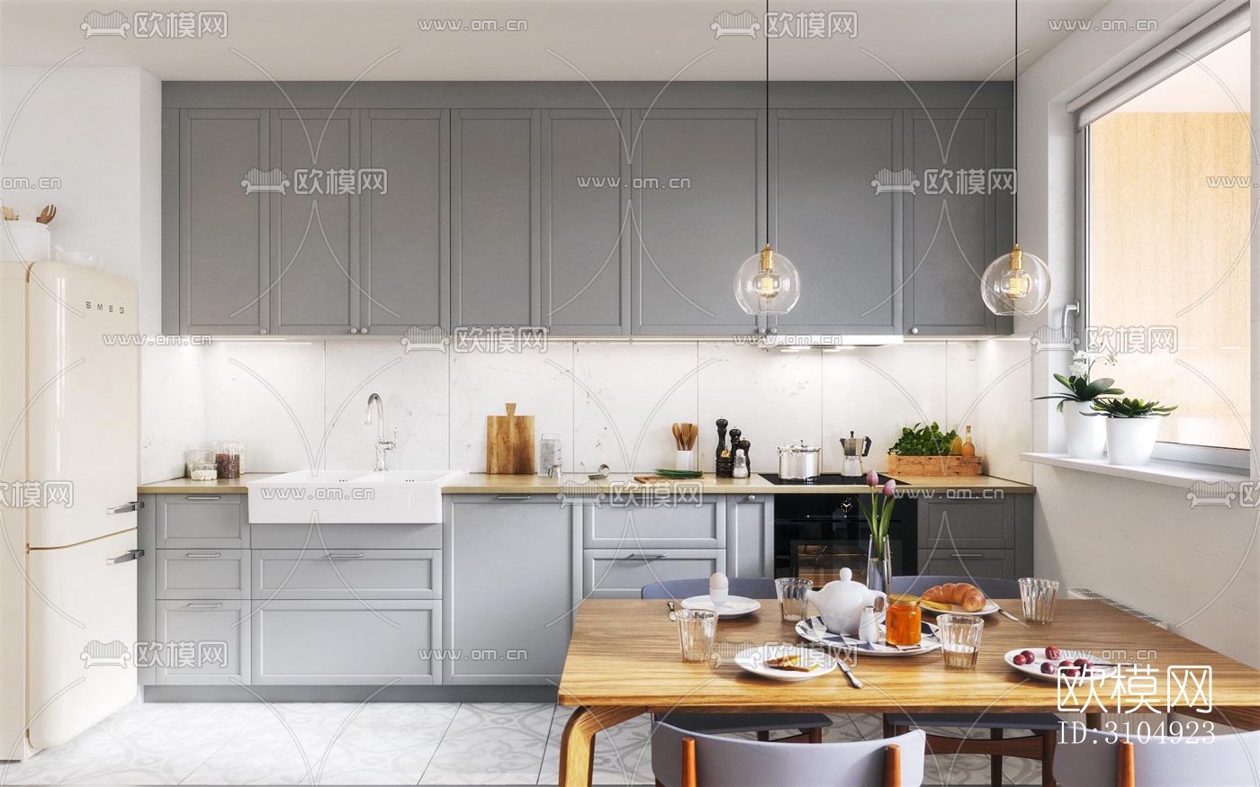 法式厨房效果图下载（渲染图5）