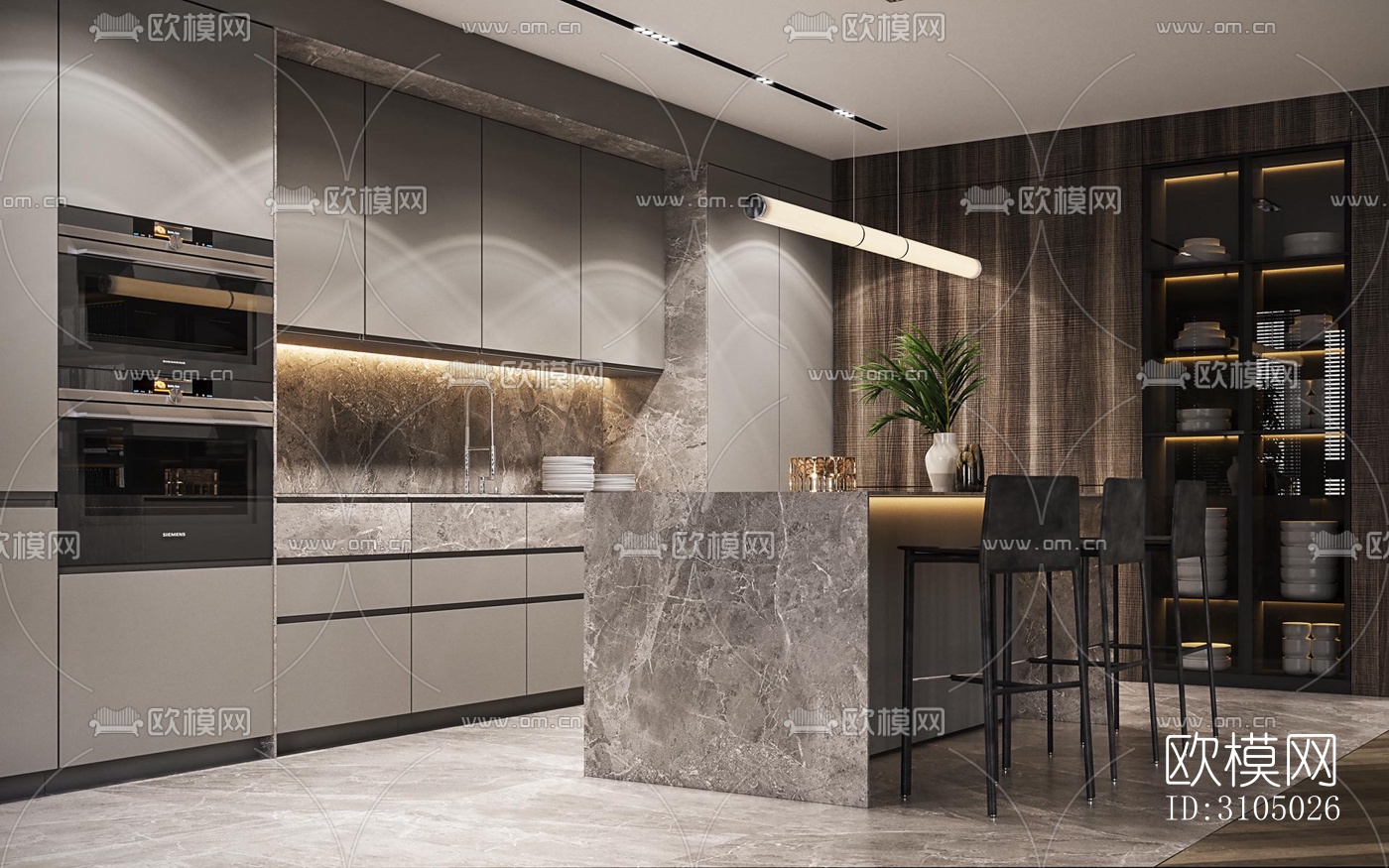 现代厨房效果图下载（渲染图2）