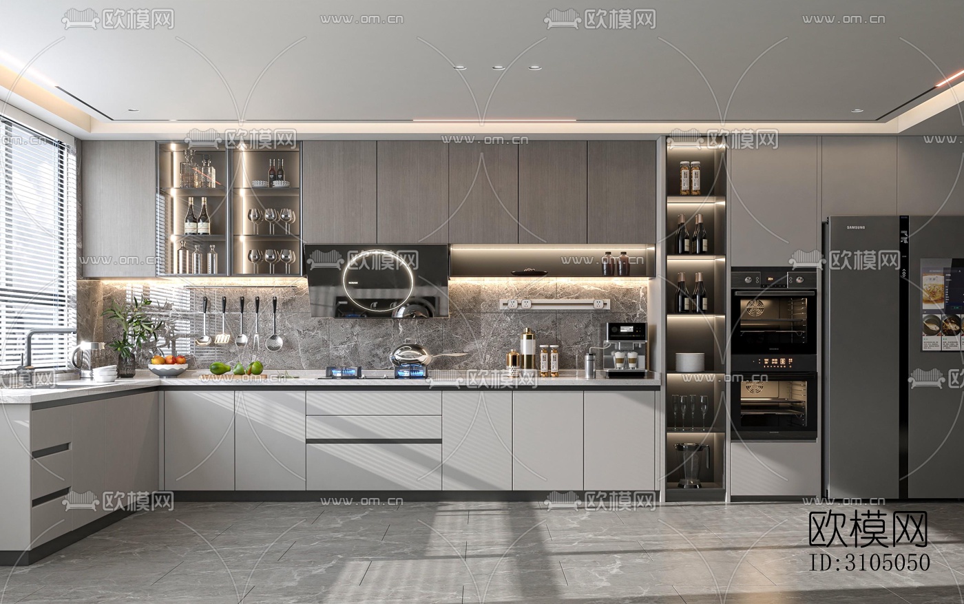 现代厨房效果图下载（渲染图3）