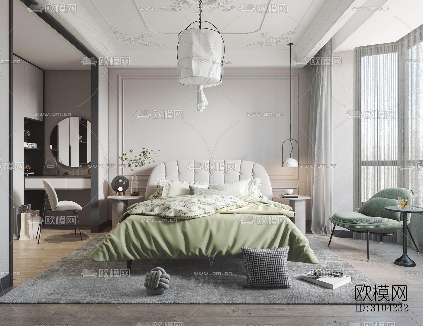 法式卧室效果图下载（渲染图5）