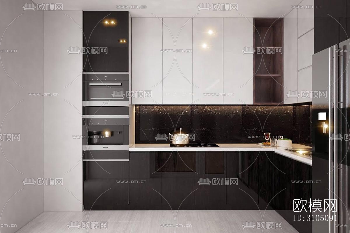 高级灰厨房效果图下载（渲染图5）