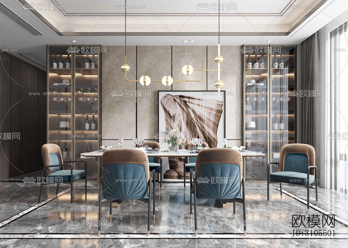 现代餐厅效果图下载（渲染图1）