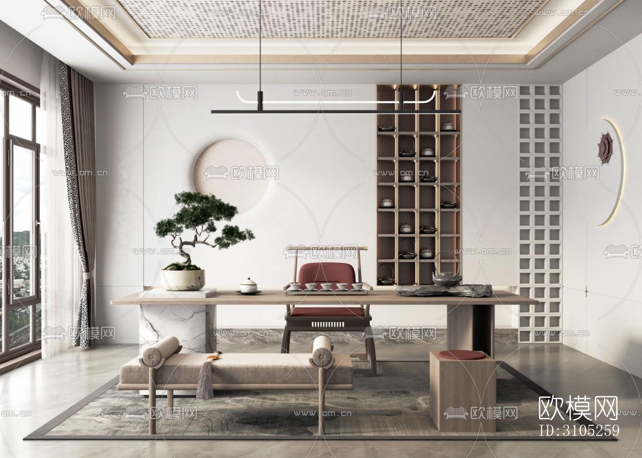 新中式茶室效果图下载（渲染图4）