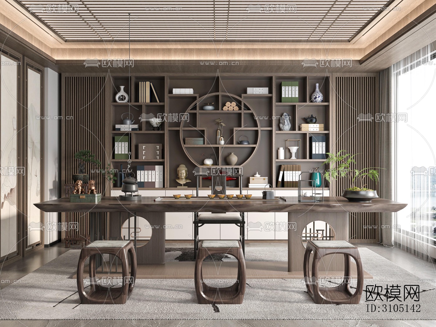 中式茶室效果图下载（渲染图4）