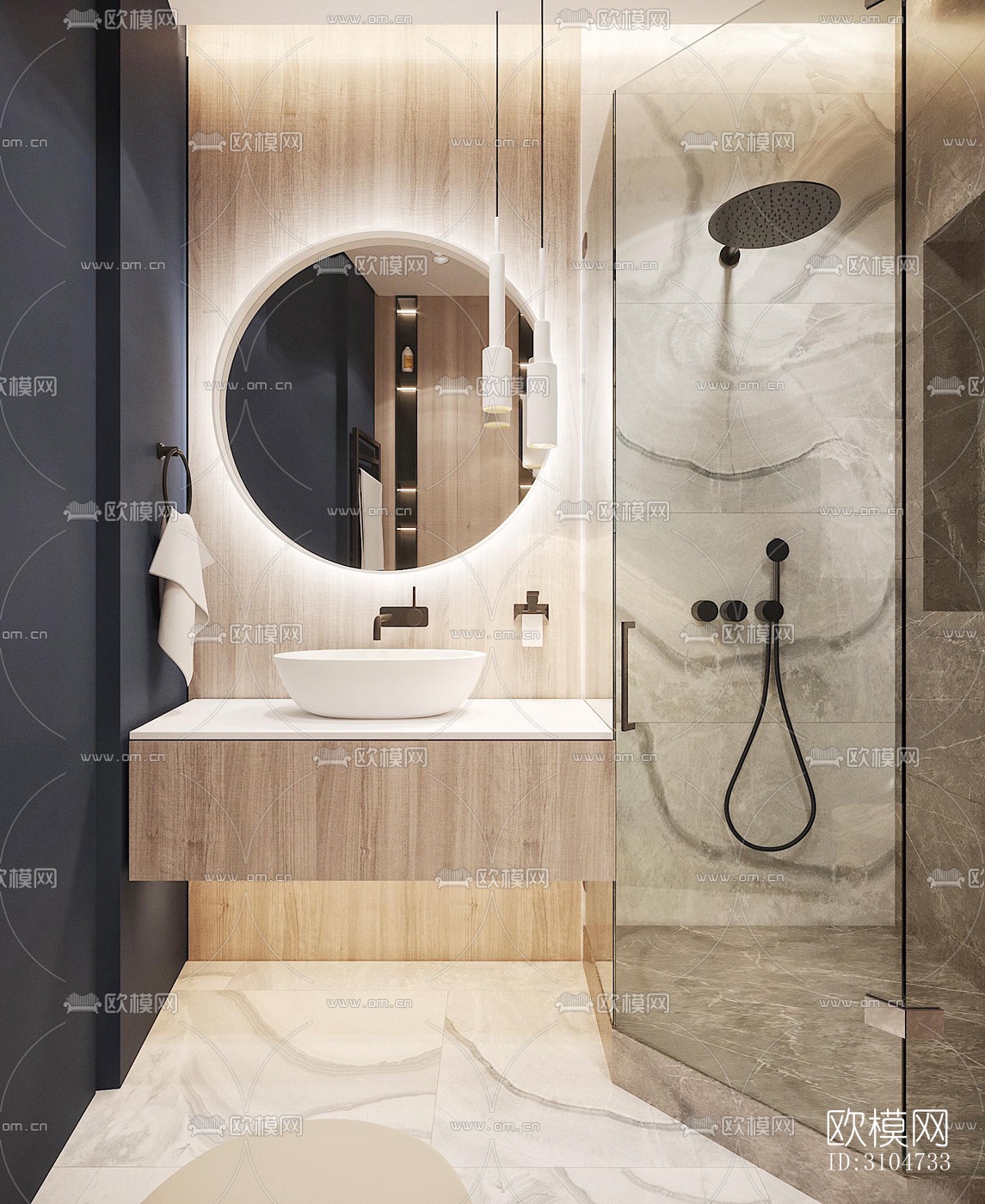 现代卫生间效果图下载（渲染图1）