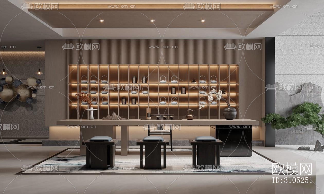 新中式茶室效果图下载（渲染图5）