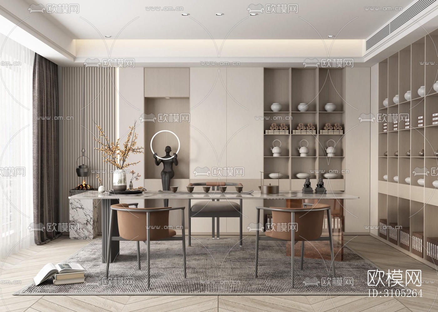 新中式茶室效果图下载（渲染图1）