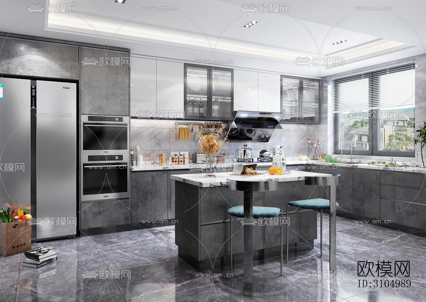 现代厨房效果图下载（渲染图2）