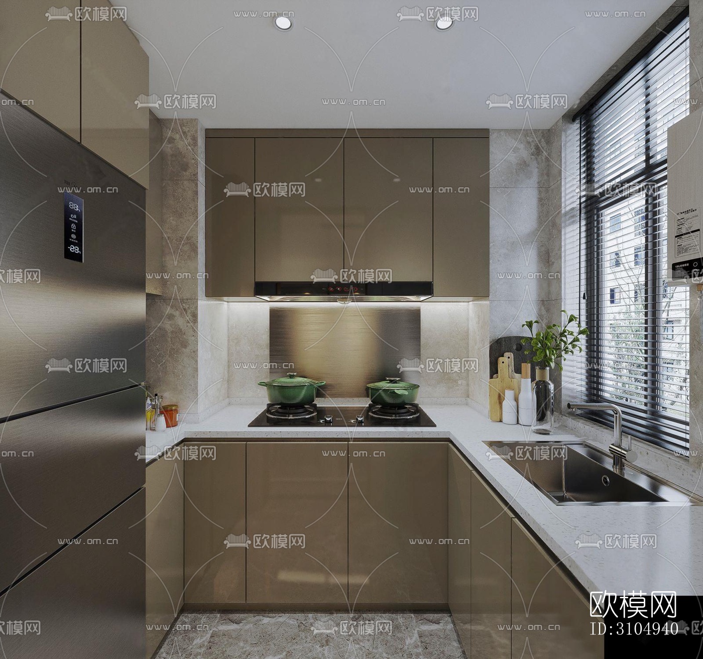 现代厨房效果图下载（渲染图2）