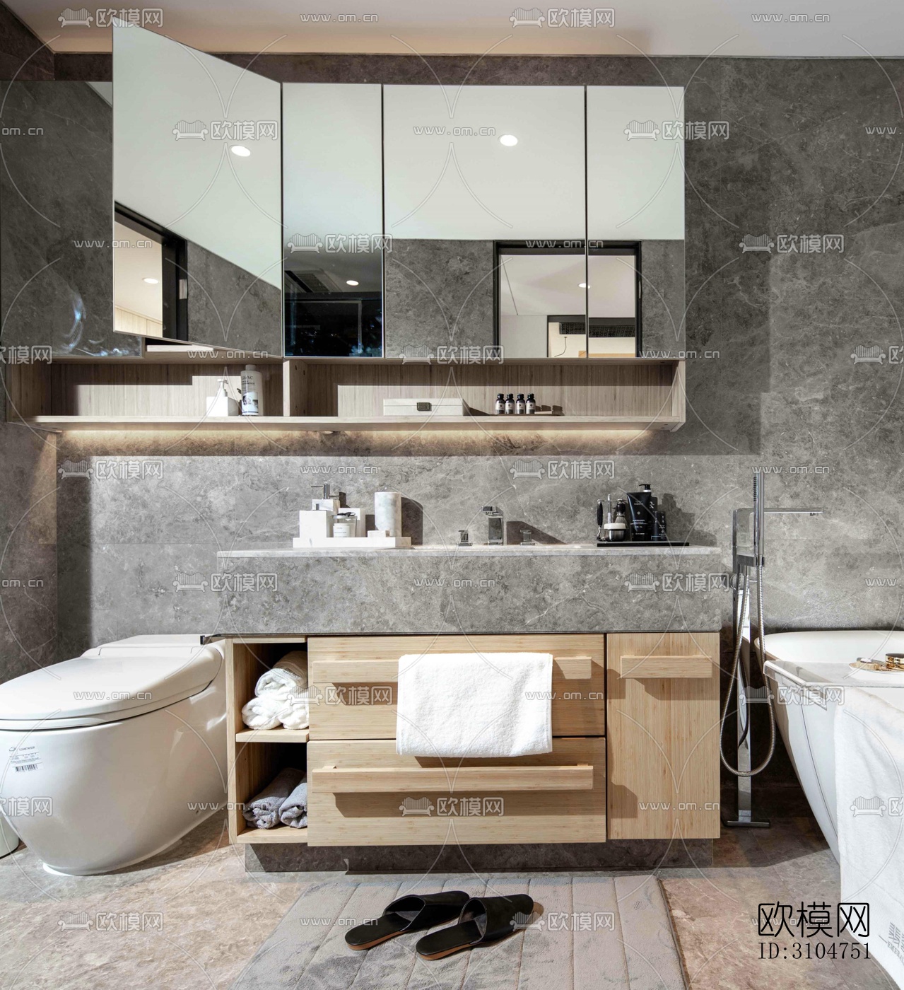 高级灰卫生间效果图下载（渲染图1）