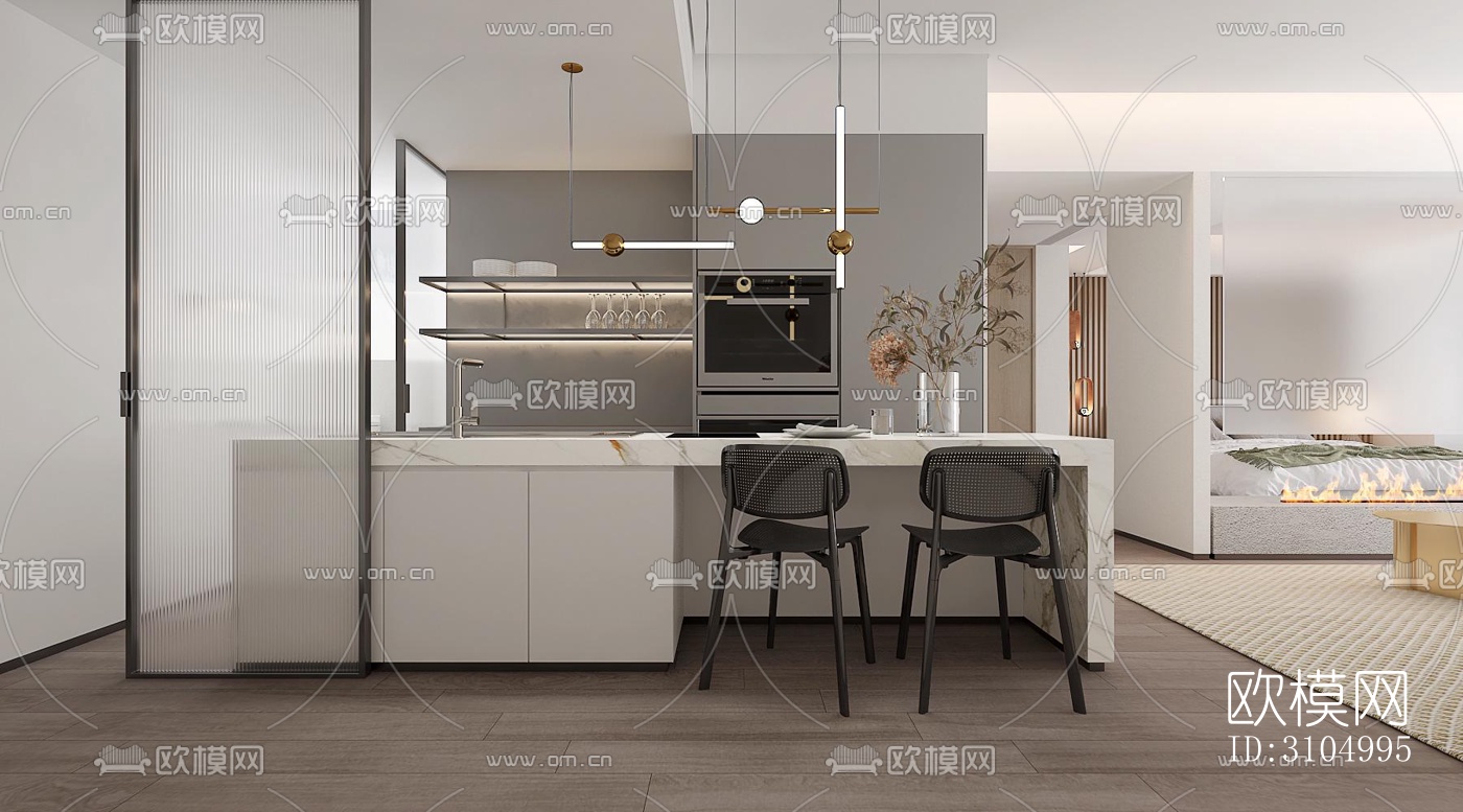 现代厨房效果图下载（渲染图3）