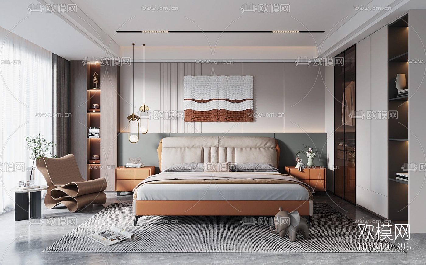 现代卧室效果图下载（渲染图1）