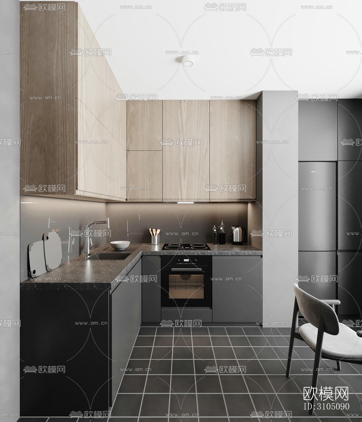 高级灰厨房效果图下载（渲染图3）