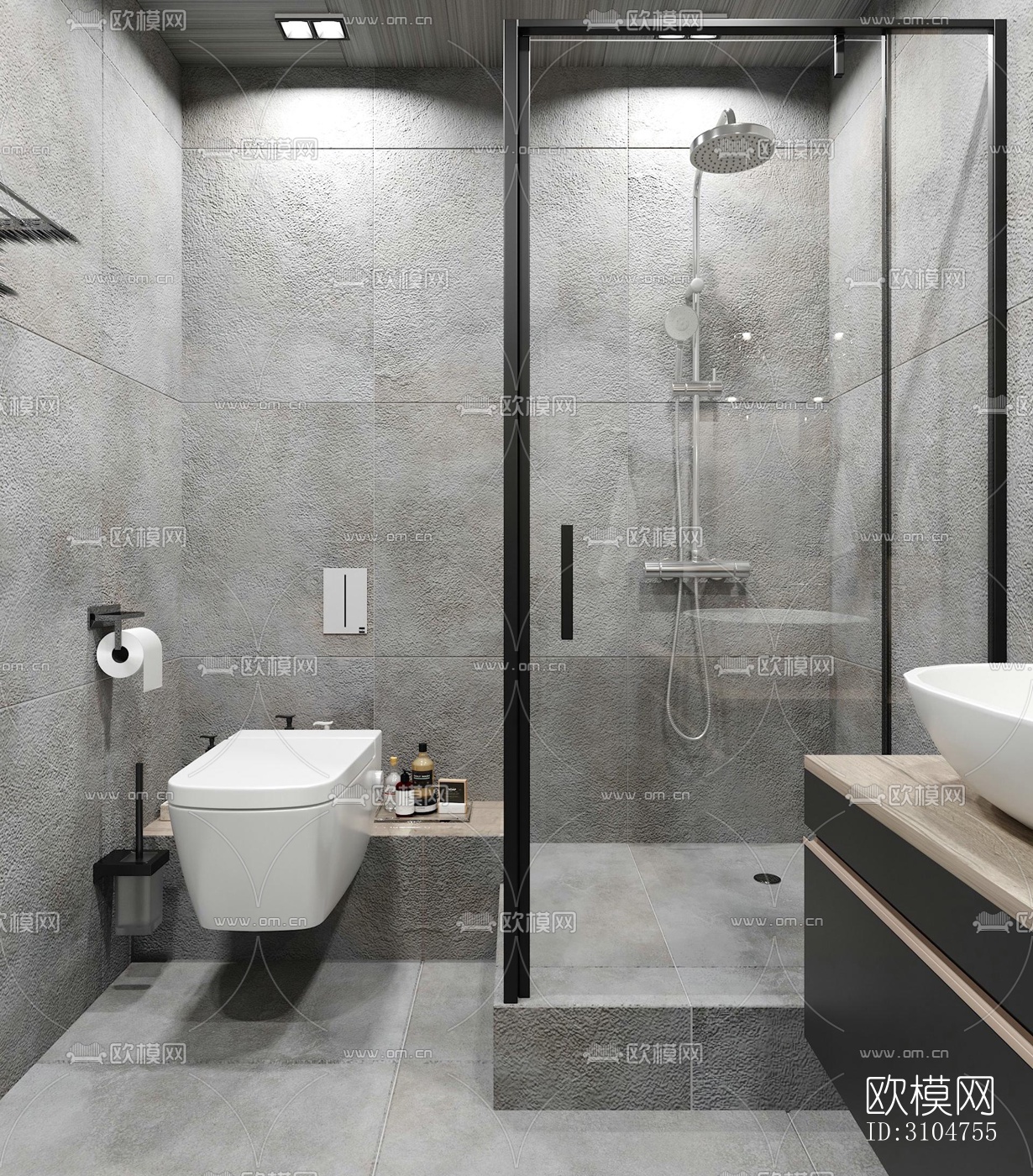 高级灰卫生间效果图下载（渲染图4）