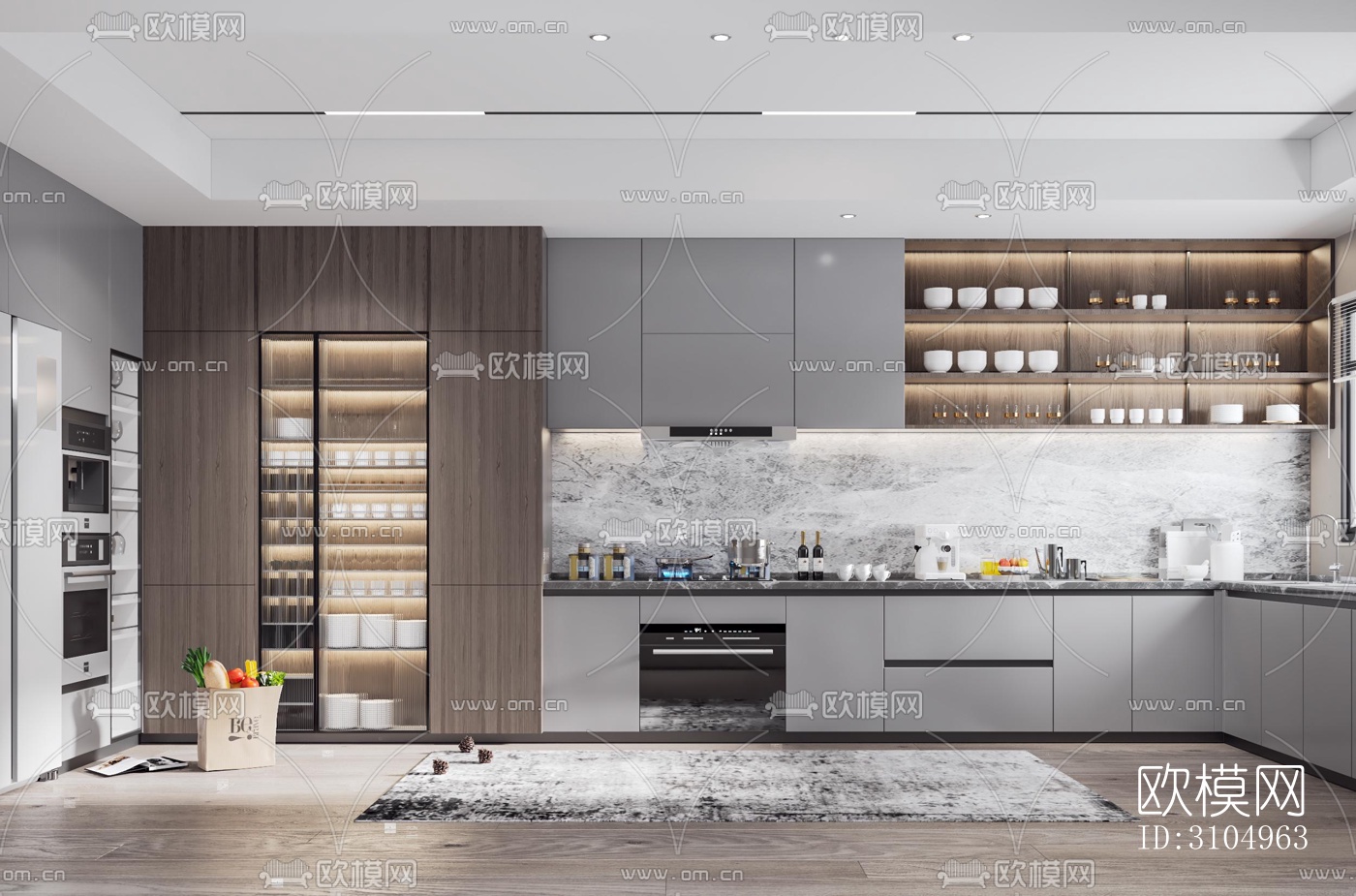 现代厨房效果图下载（渲染图1）