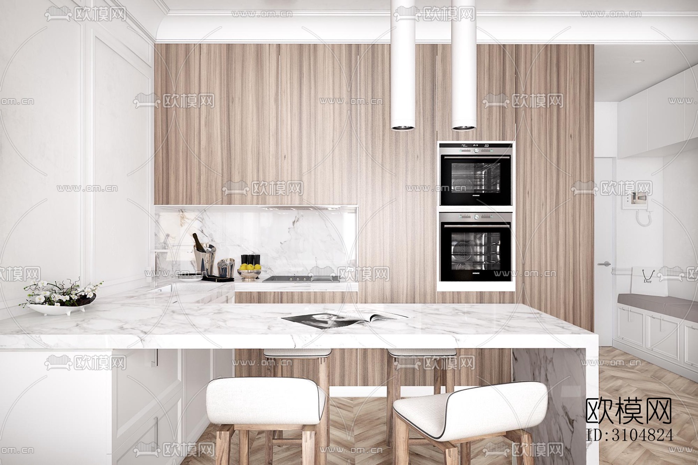 北欧厨房效果图下载（渲染图2）