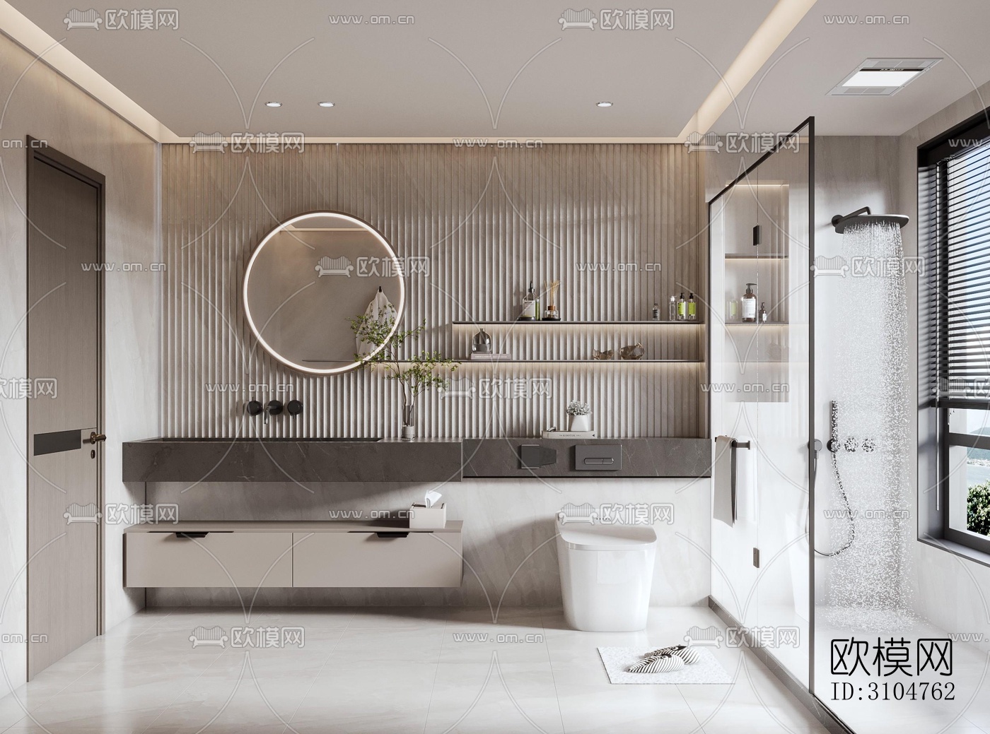 高级灰卫生间效果图下载（渲染图3）