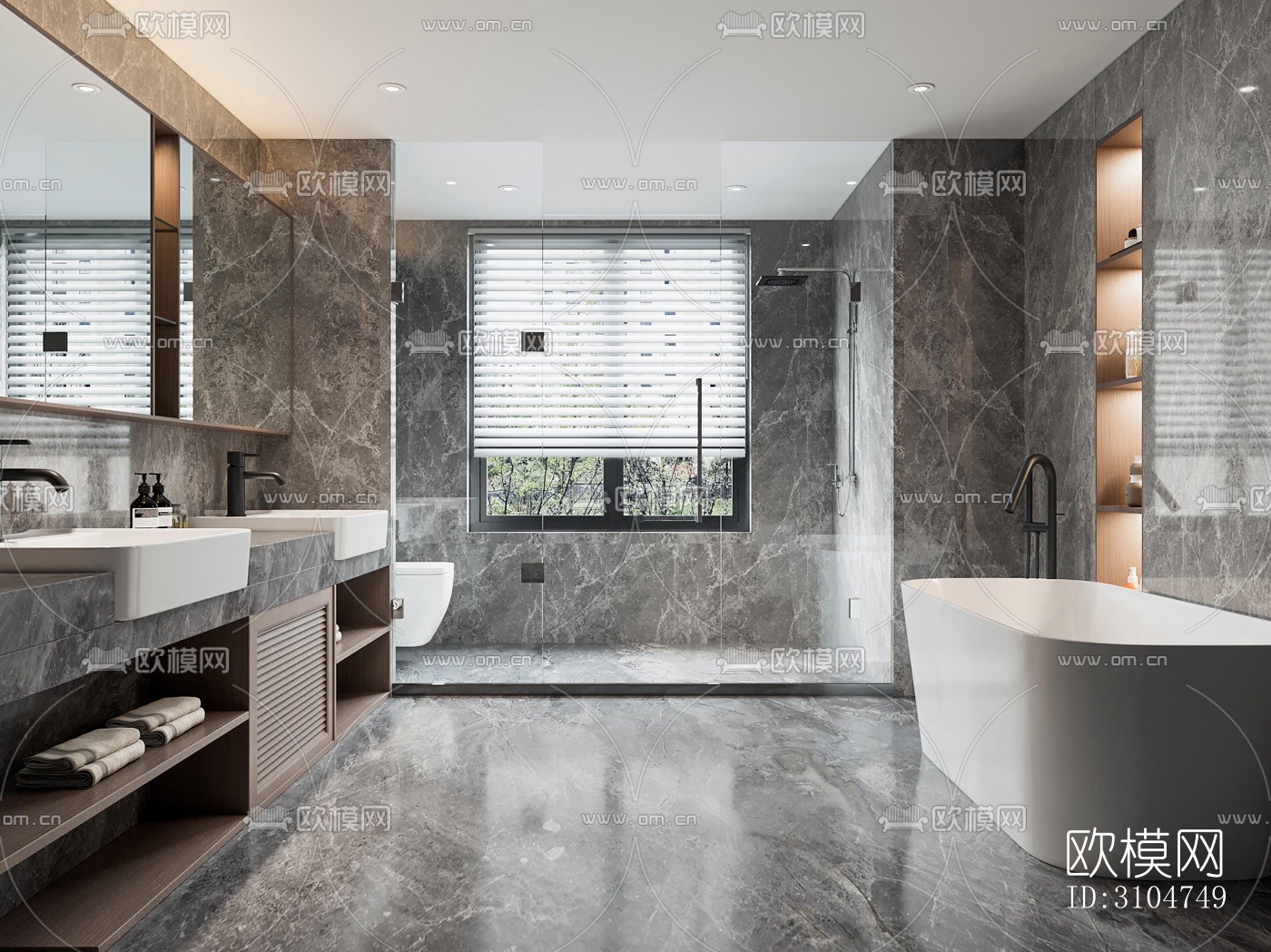 高级灰卫生间效果图下载（渲染图2）