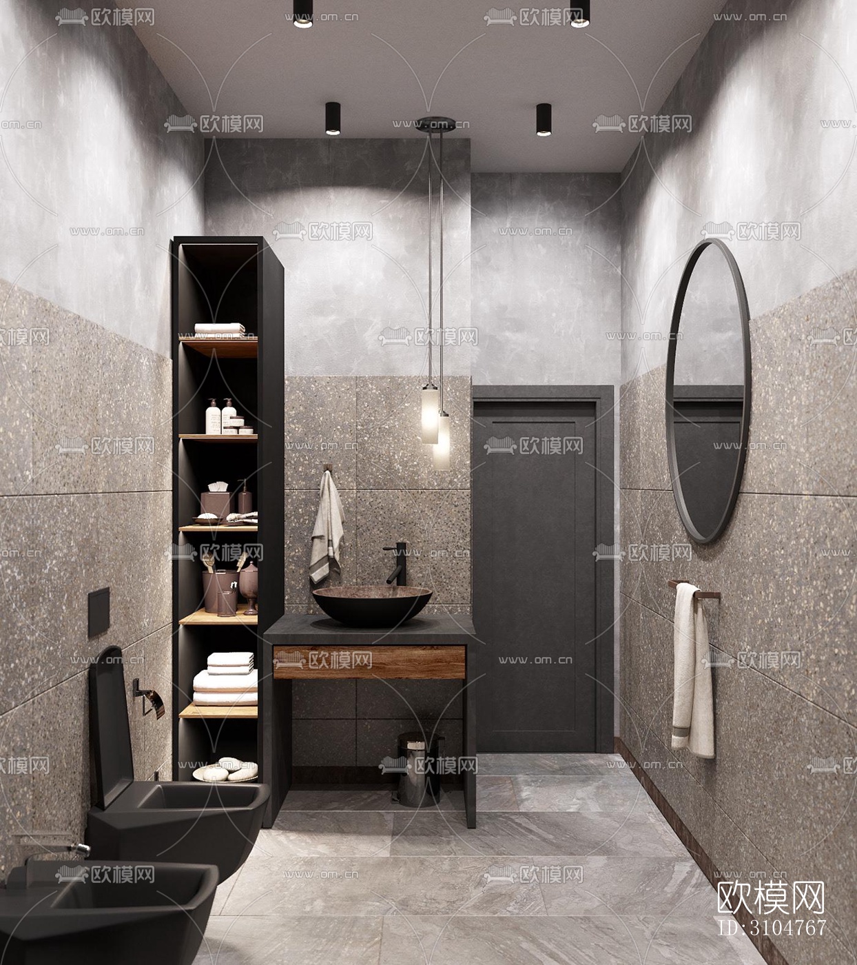 高级灰卫生间效果图下载（渲染图1）