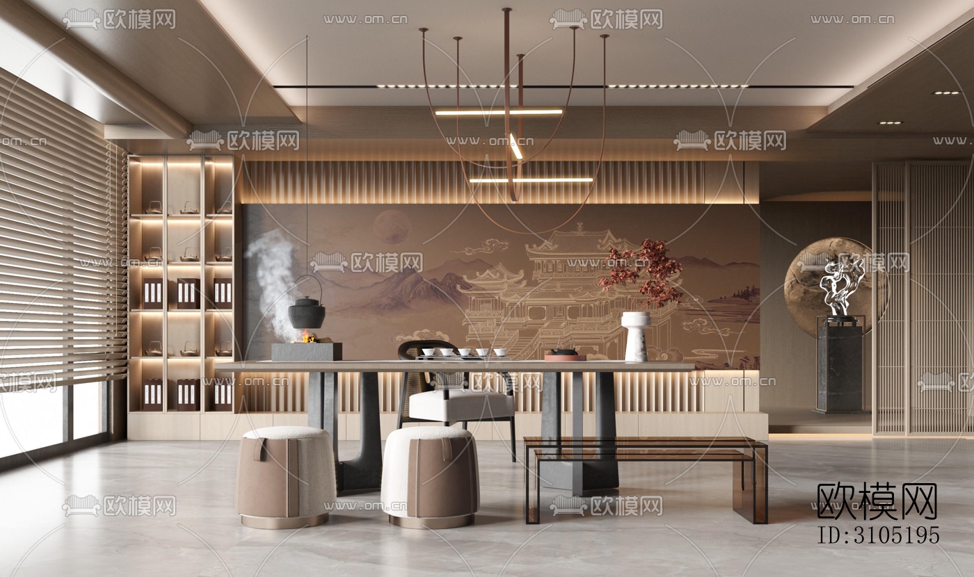 新中式茶室效果图下载（渲染图5）