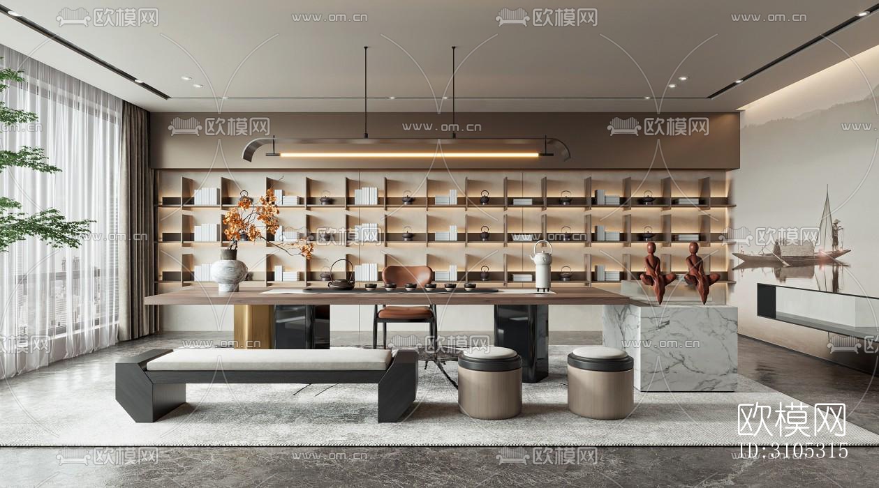 现代茶室效果图下载（渲染图1）