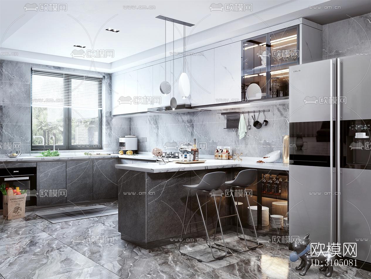 高级灰厨房效果图下载（渲染图4）