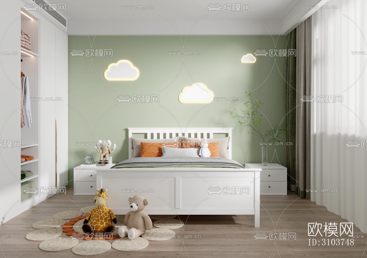 北欧儿童房效果图下载（渲染图1）