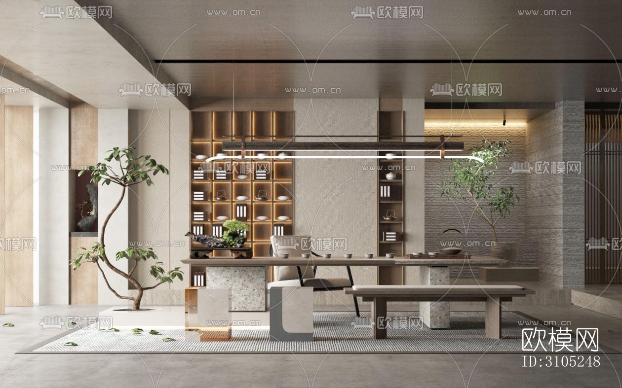 新中式茶室效果图下载（渲染图5）