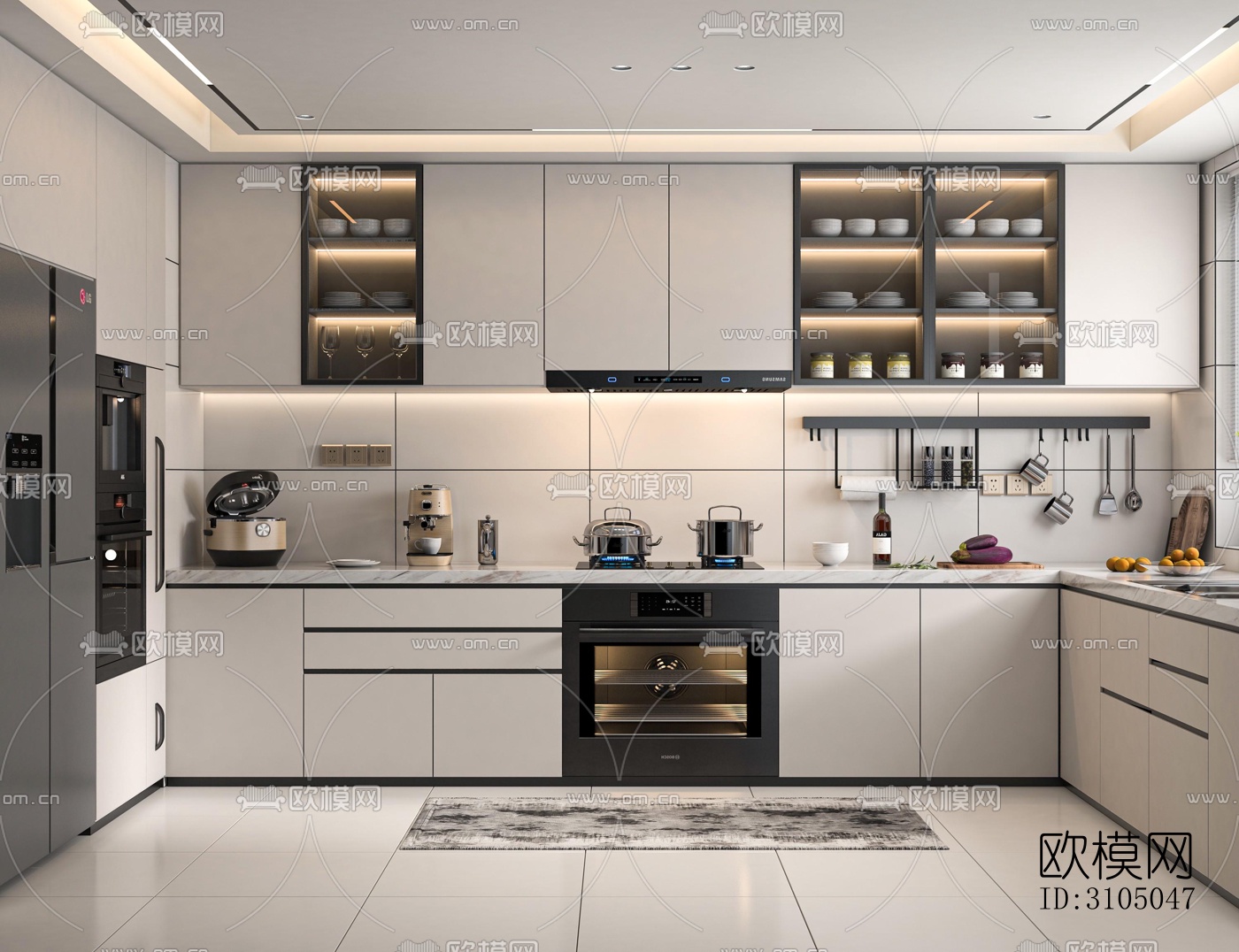 现代厨房效果图下载（渲染图2）