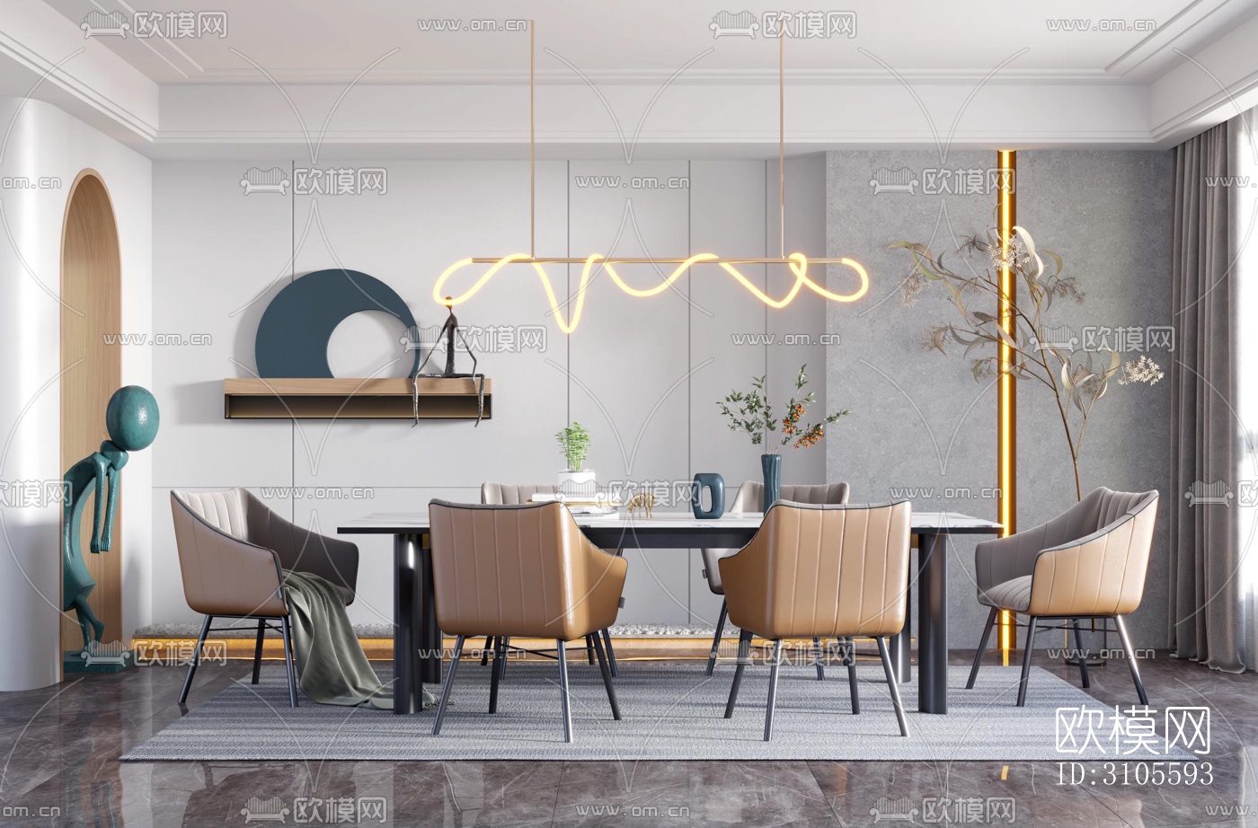 现代餐厅效果图下载（渲染图4）