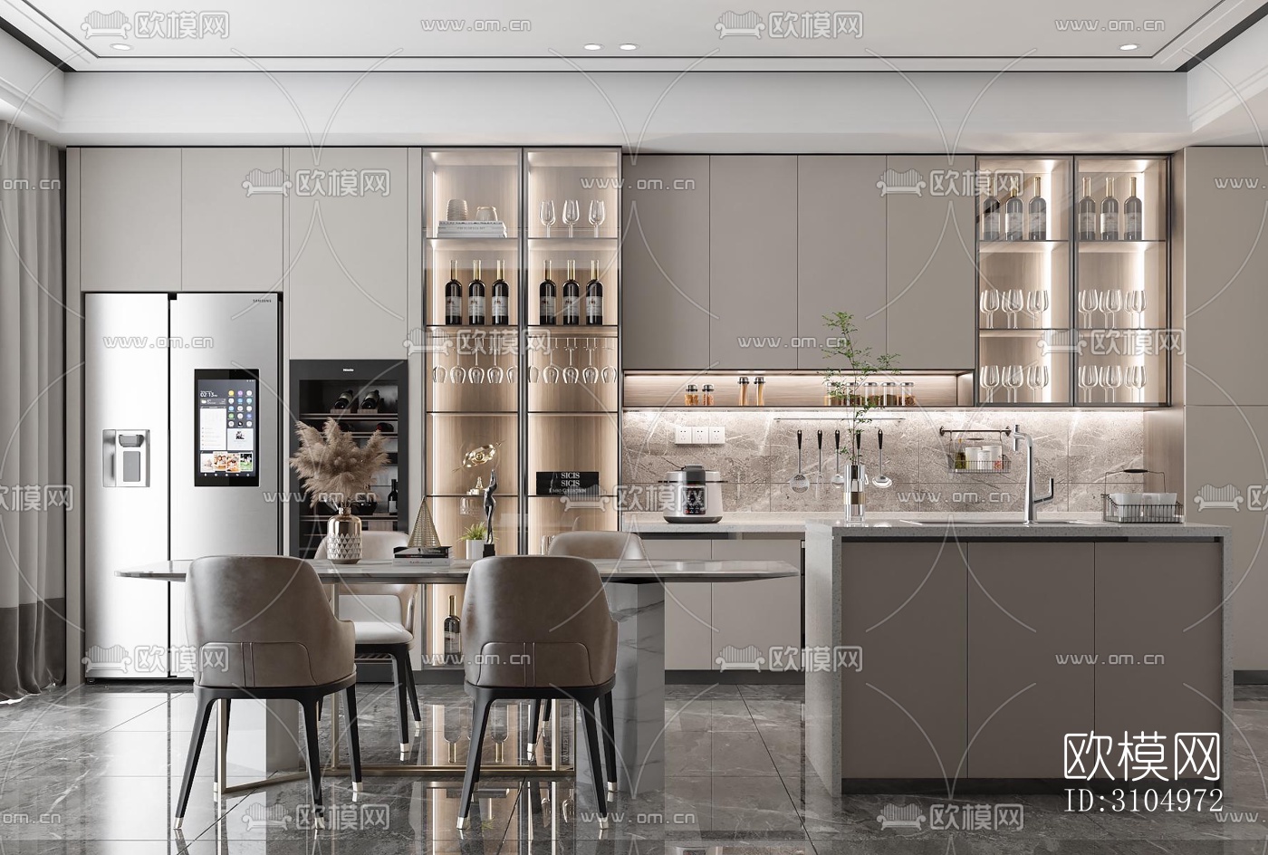 现代厨房效果图下载（渲染图1）