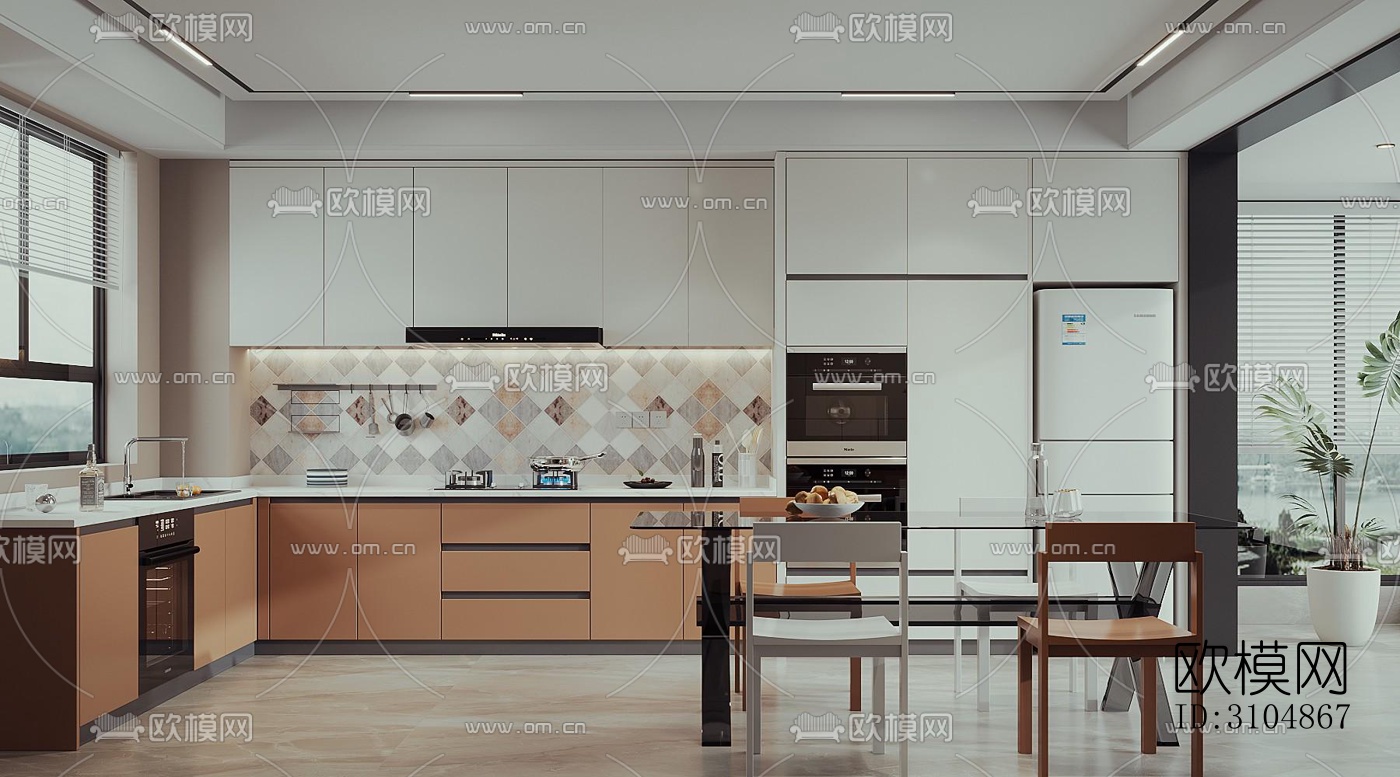 北欧厨房效果图下载（渲染图1）