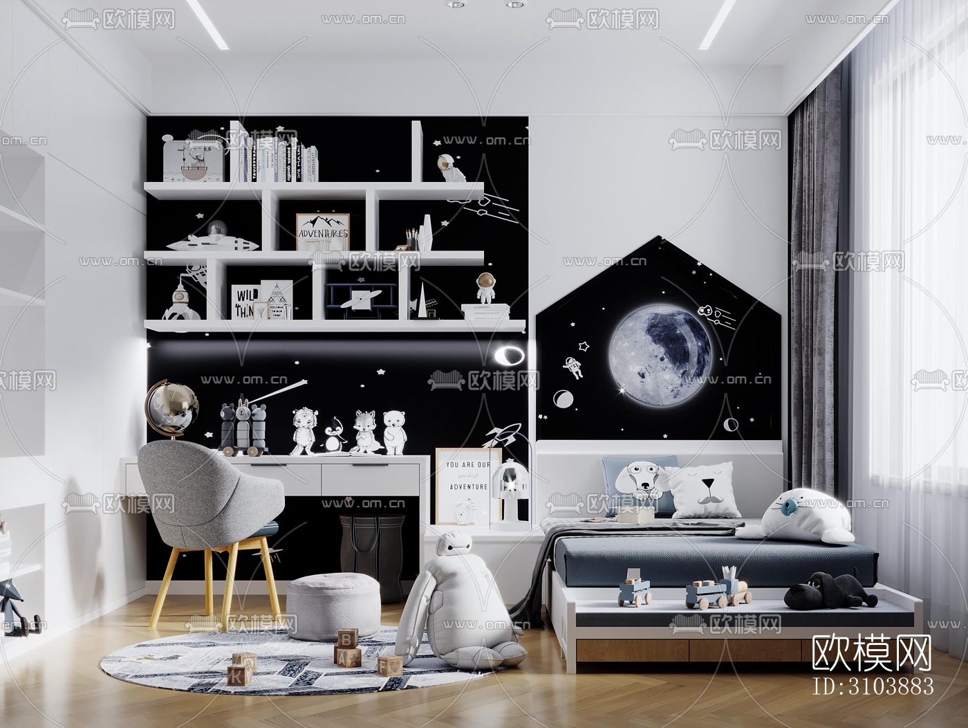 北欧儿童房效果图下载（渲染图3）