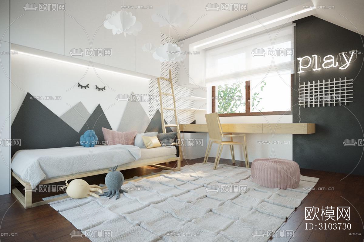 北欧儿童房效果图下载（渲染图1）