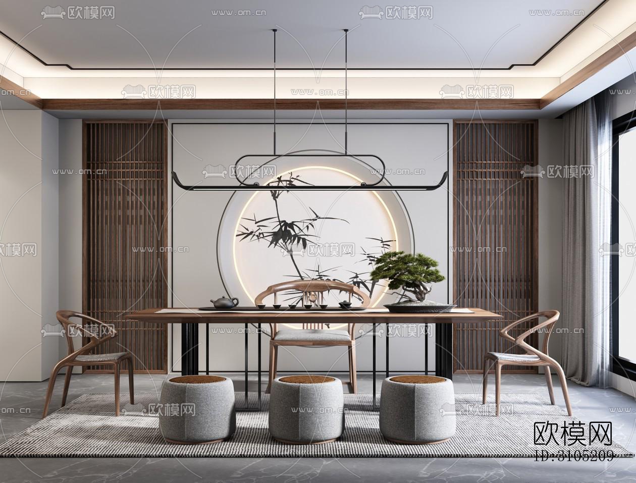 新中式茶室效果图下载（渲染图2）