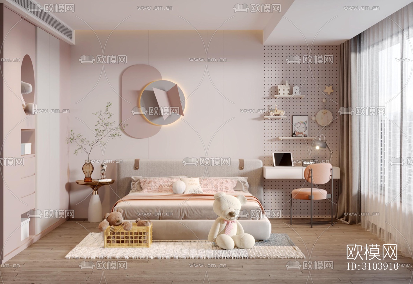 奶油风儿童房效果图下载（渲染图4）