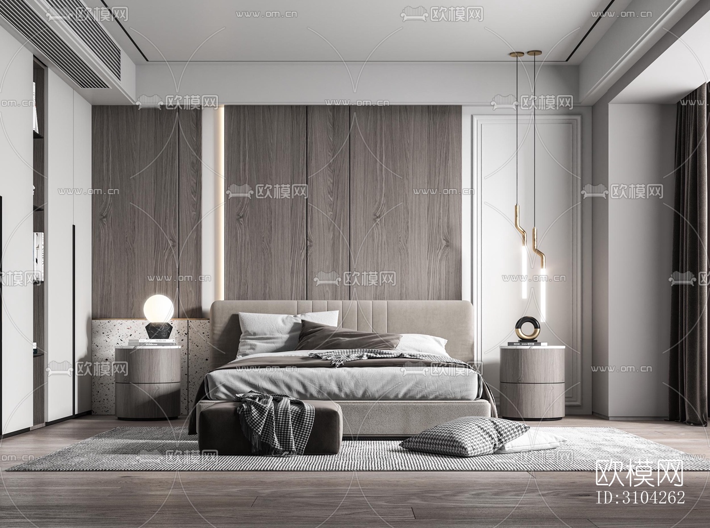 现代卧室效果图下载（渲染图2）