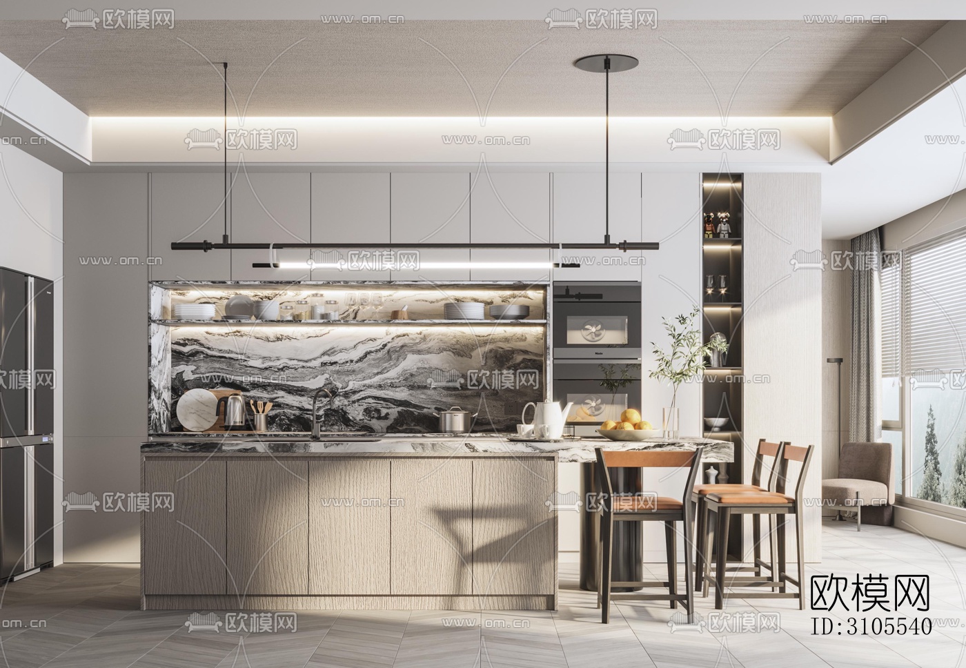 现代餐厅效果图下载（渲染图3）