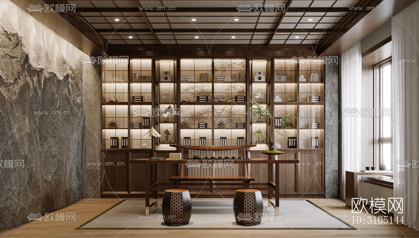 中式茶室效果图下载（渲染图1）