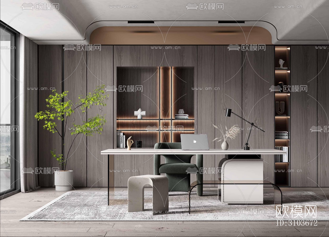 现代书房效果图下载（渲染图1）