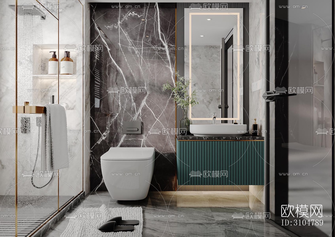 高级灰卫生间效果图下载（渲染图5）