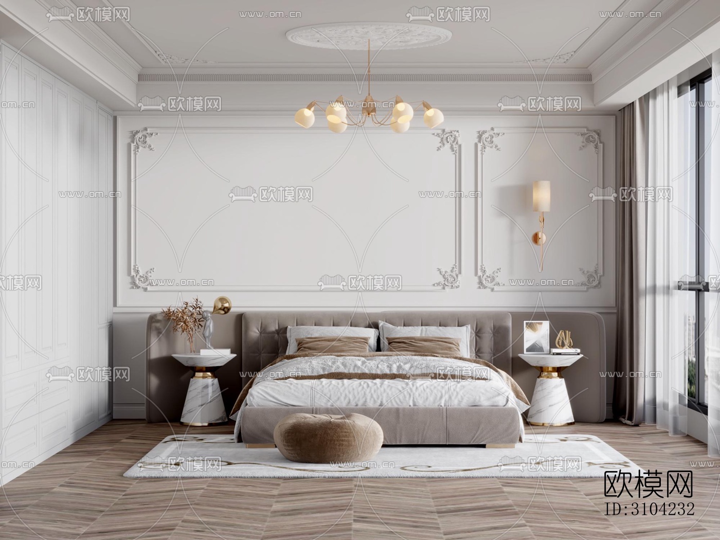 法式卧室效果图下载（渲染图1）