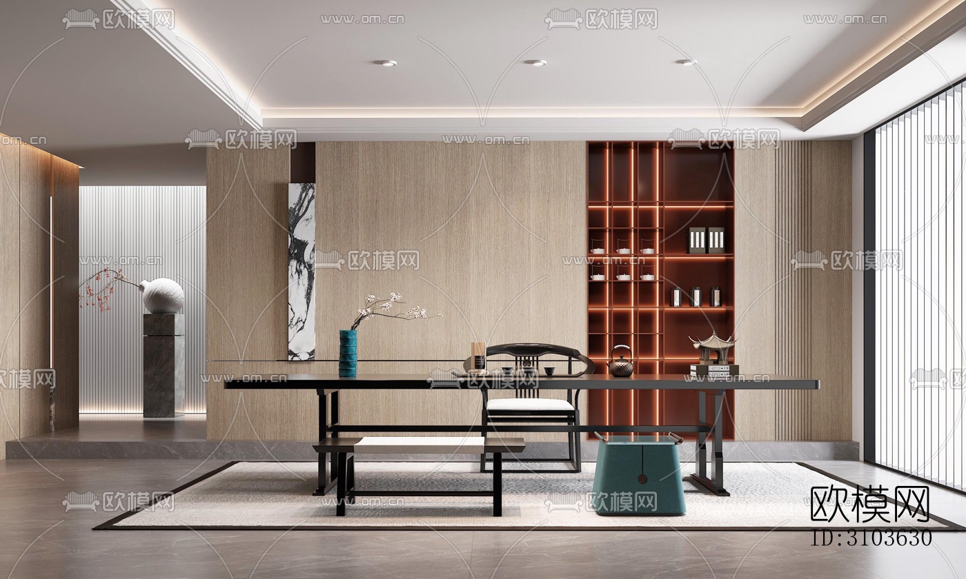 新中式书房效果图下载（渲染图1）