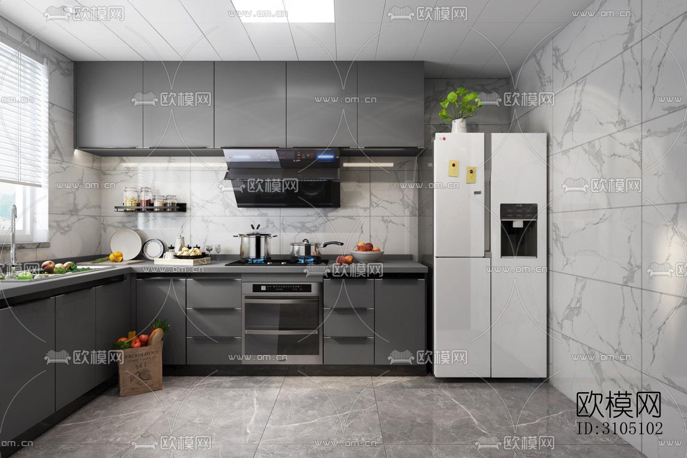高级灰厨房效果图下载（渲染图5）