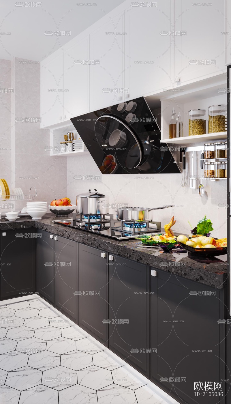 高级灰厨房效果图下载（渲染图2）