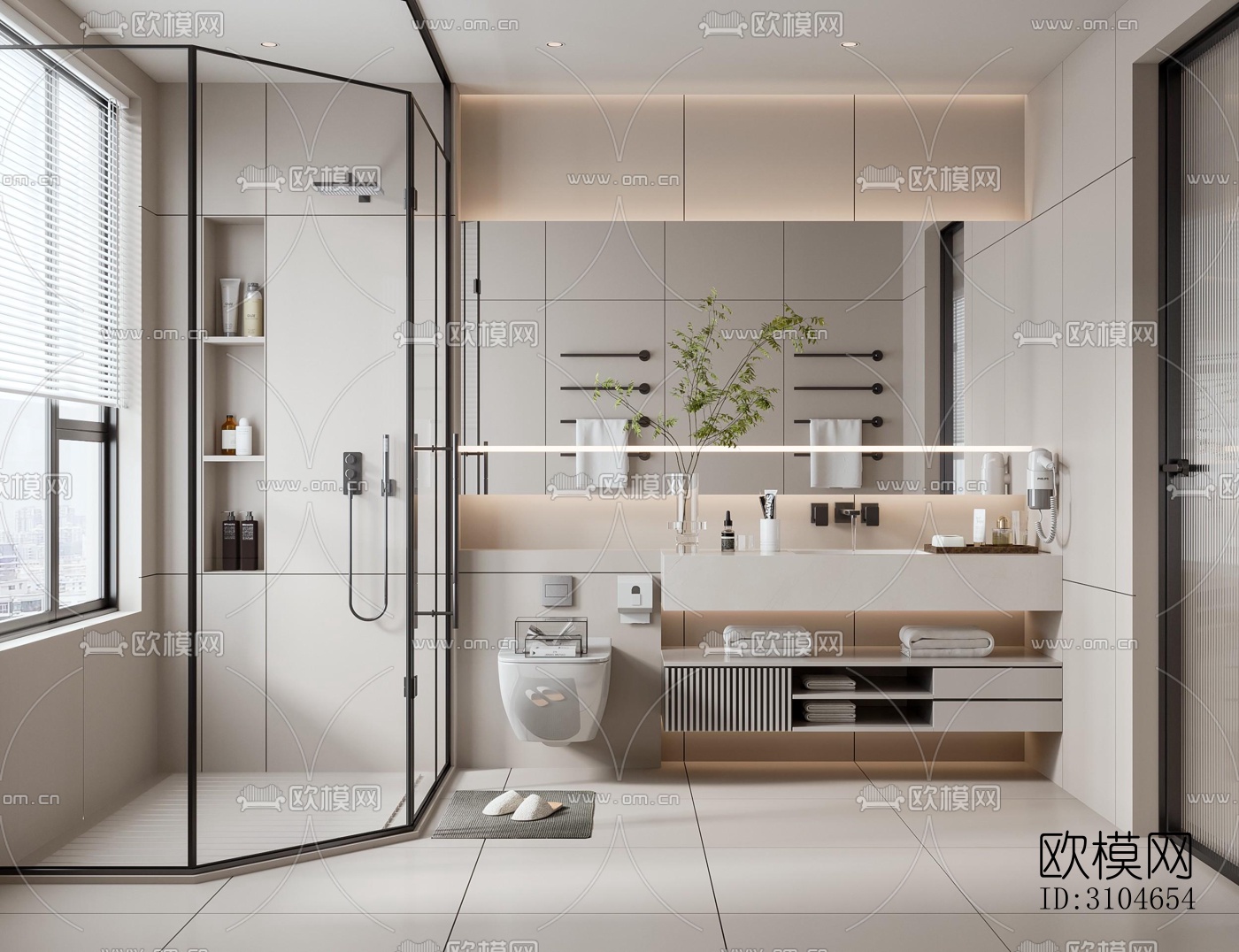 现代卫生间效果图下载（渲染图1）