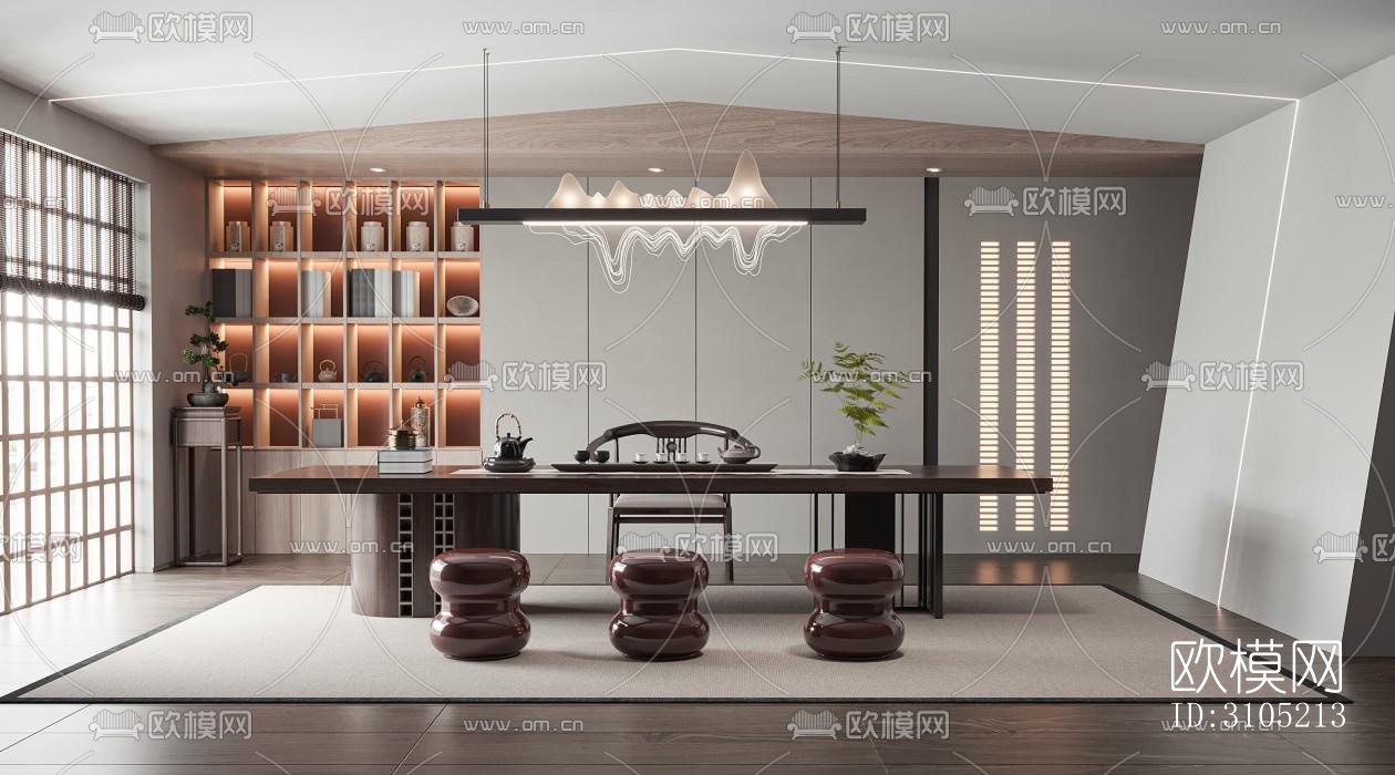 新中式茶室效果图下载（渲染图4）