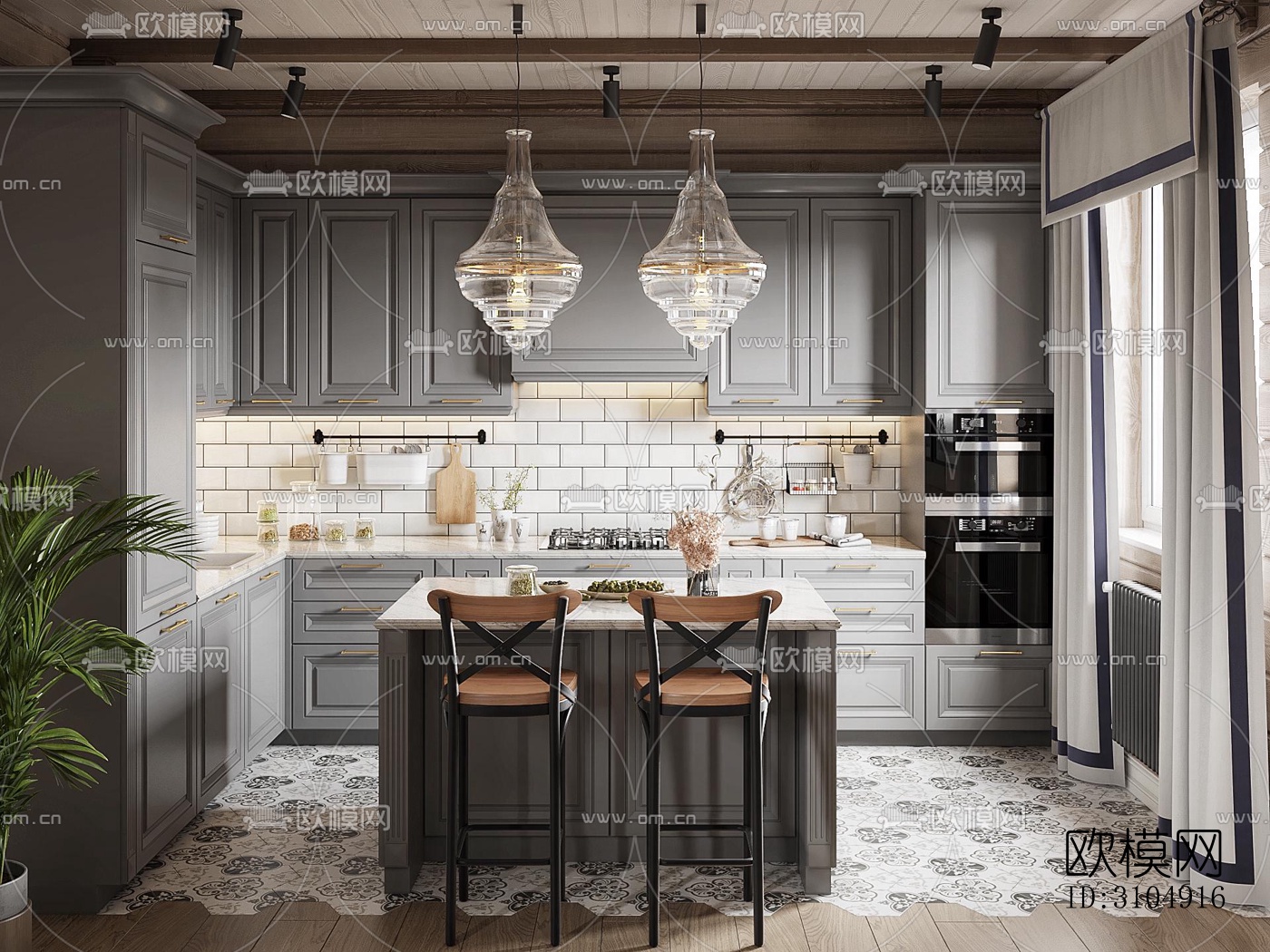 欧式厨房效果图下载（渲染图4）